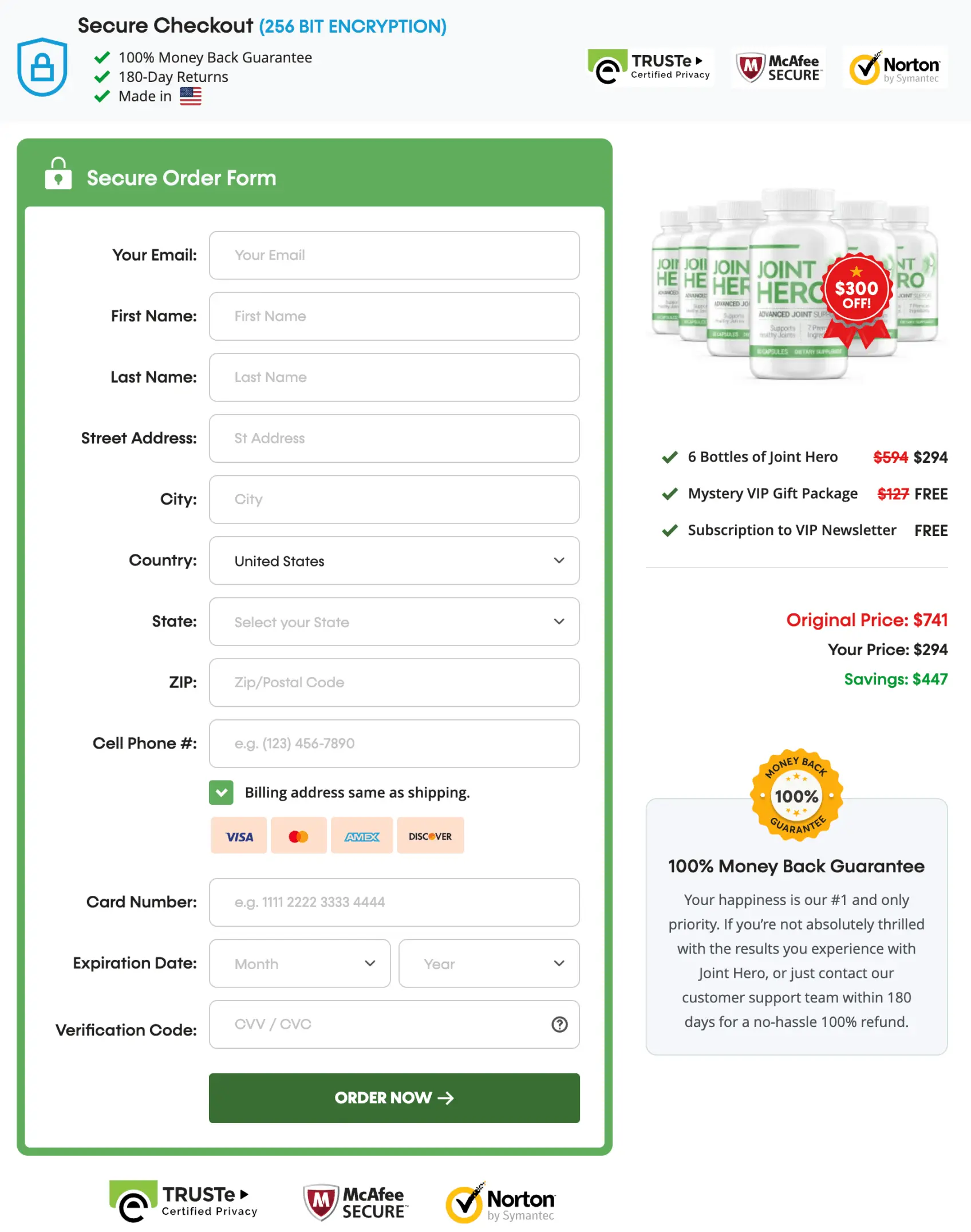 joint hero order Form